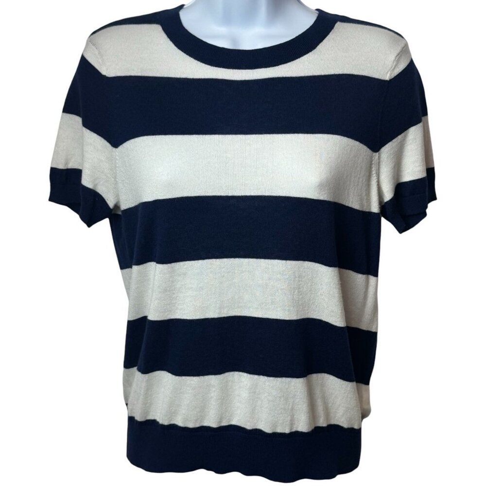 Ralph Lauren Ivory Blue Stripe‎ Short Sleeve Capsule Academia Preppy Soft M - Picture 2 of 10